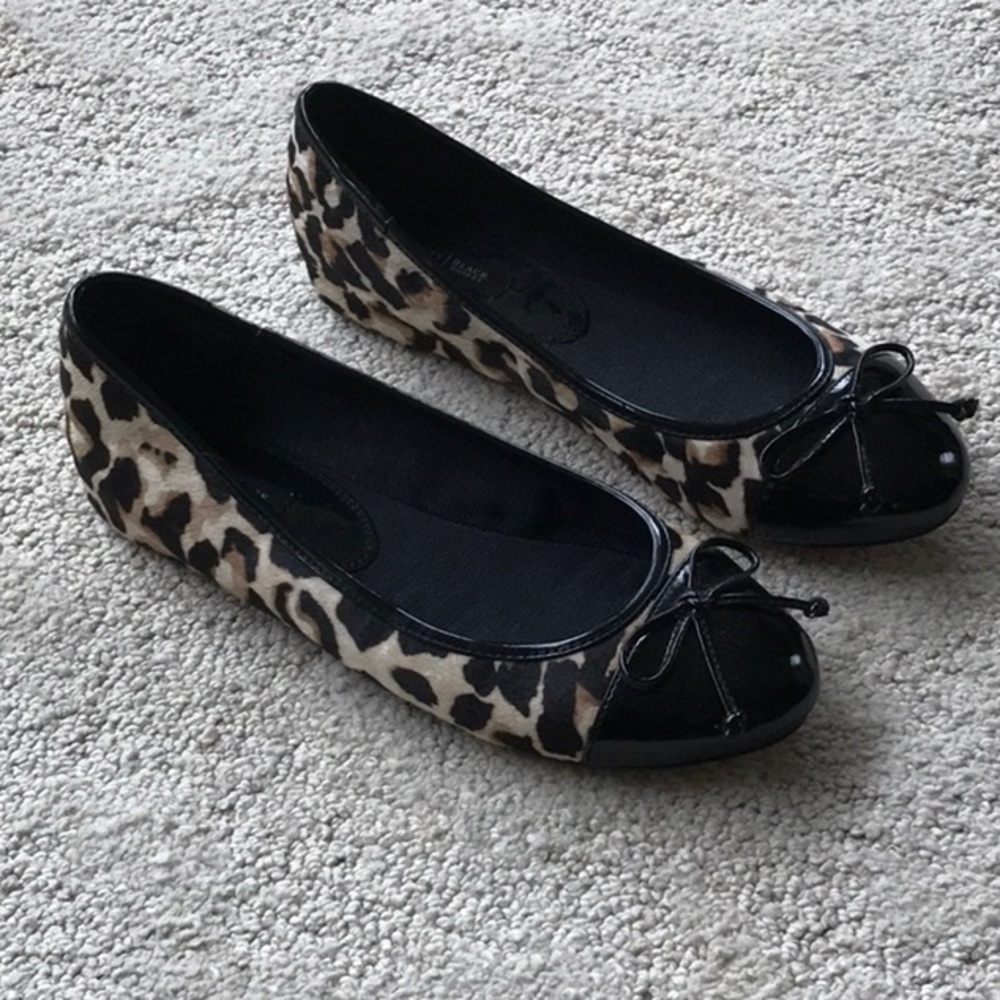 Animal print and patent leather flats
